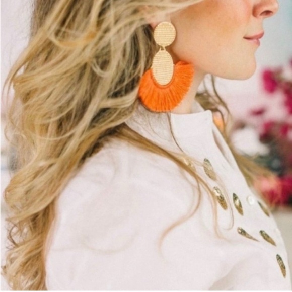 Gold and Pink Statement Earrings with Tassel Fringe - Picture 2 of 9